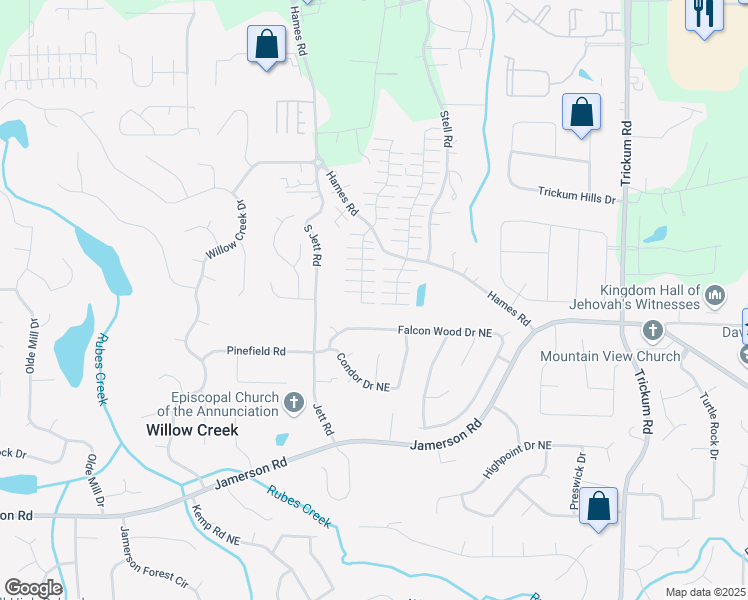 map of restaurants, bars, coffee shops, grocery stores, and more near 237 West Oaks Place in Woodstock