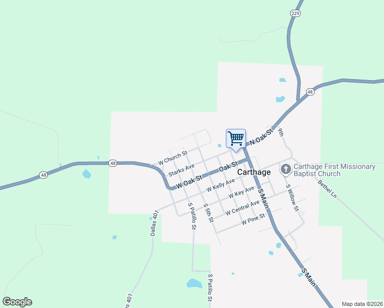 map of restaurants, bars, coffee shops, grocery stores, and more near 408 Starks Avenue in Carthage