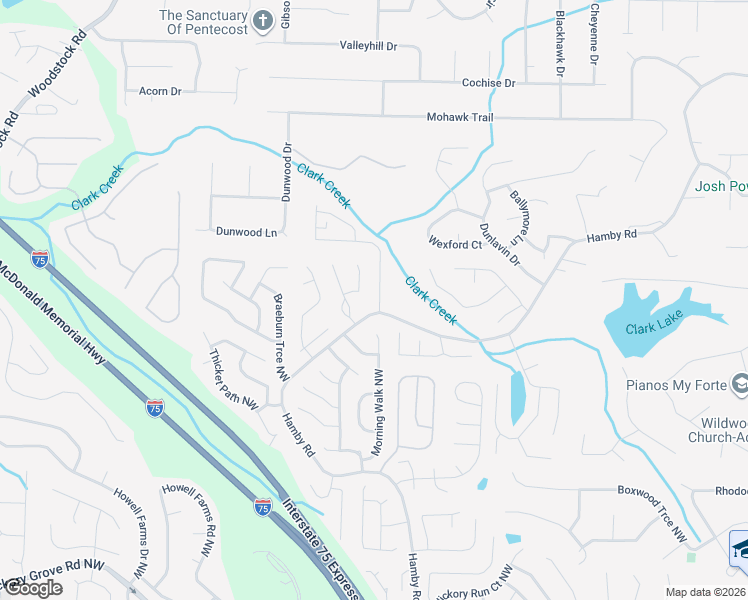 map of restaurants, bars, coffee shops, grocery stores, and more near 5055 Sherrer Drive Northwest in Acworth