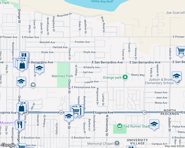 map of restaurants, bars, coffee shops, grocery stores, and more near 934 Gail Avenue in Redlands