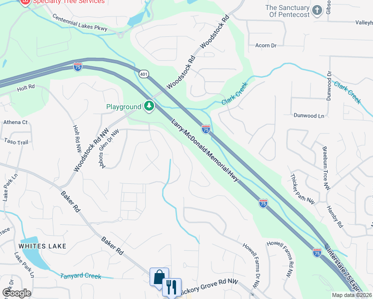 map of restaurants, bars, coffee shops, grocery stores, and more near 5034 Arbor View Parkway in Acworth