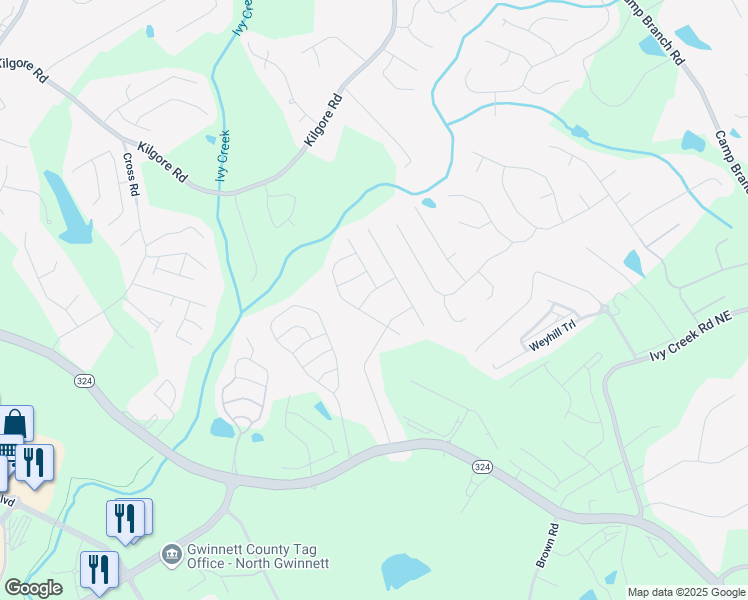 map of restaurants, bars, coffee shops, grocery stores, and more near 2439 Ivy Meadow Lane in Buford