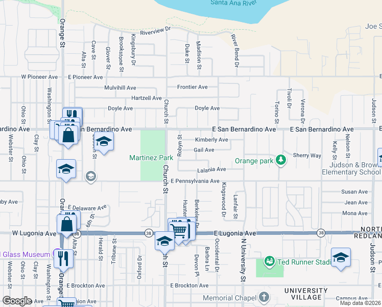 map of restaurants, bars, coffee shops, grocery stores, and more near 914 Gail Avenue in Redlands