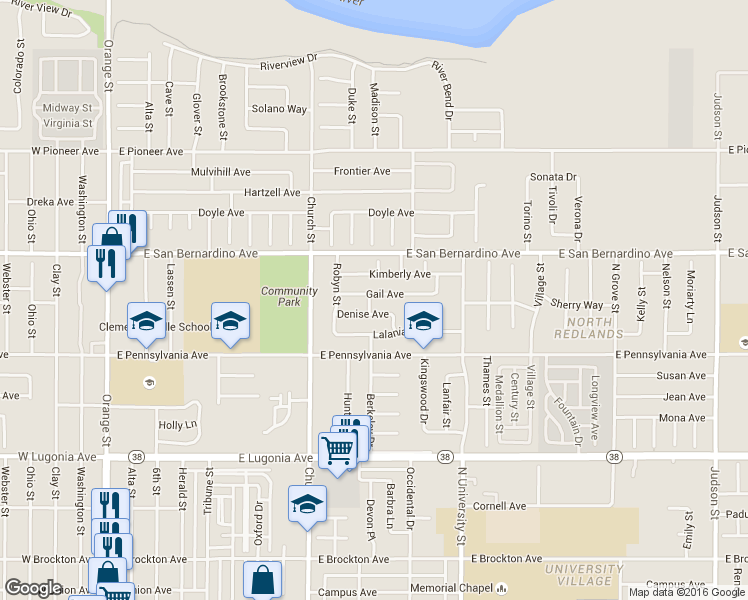 map of restaurants, bars, coffee shops, grocery stores, and more near 914 Gail Avenue in Redlands