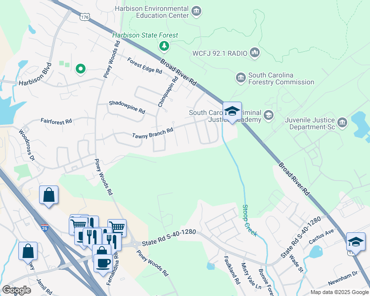map of restaurants, bars, coffee shops, grocery stores, and more near 26 Prices Court in Columbia