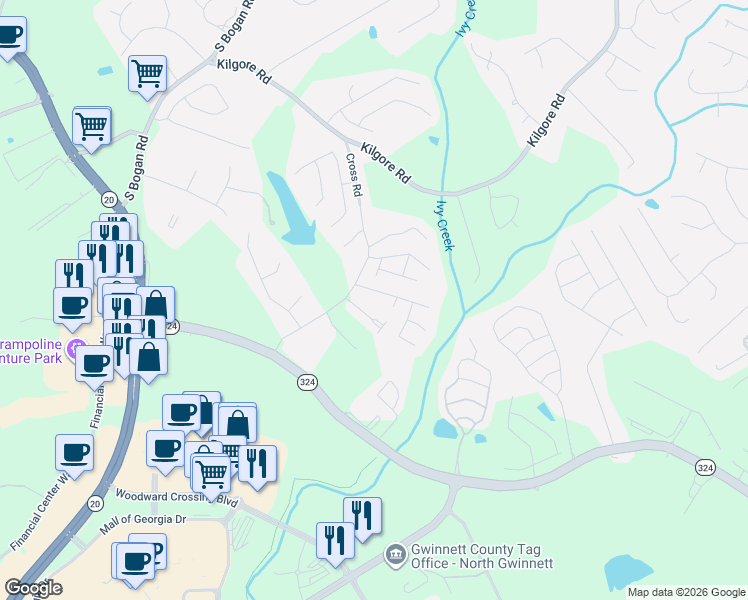map of restaurants, bars, coffee shops, grocery stores, and more near 3259 Hallmark Lane Northeast in Buford