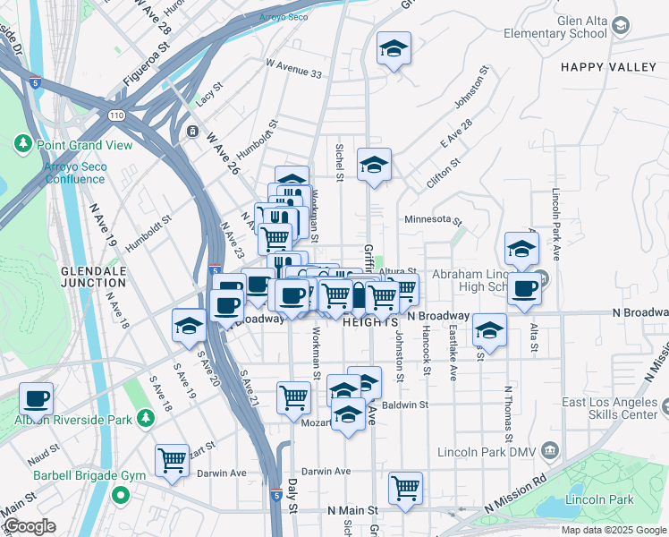 map of restaurants, bars, coffee shops, grocery stores, and more near 2503 Sichel Street in Los Angeles