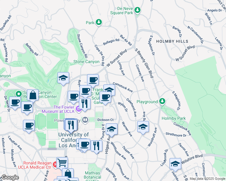 map of restaurants, bars, coffee shops, grocery stores, and more near 328 Hilgard Avenue in Los Angeles