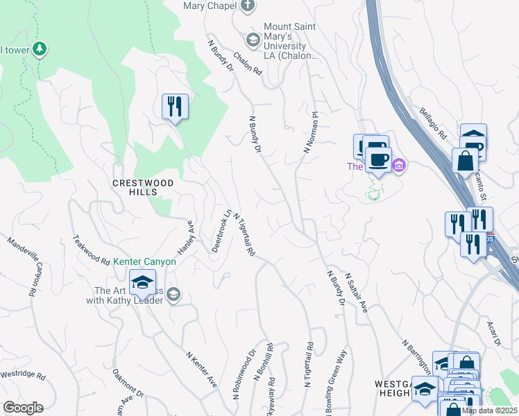 map of restaurants, bars, coffee shops, grocery stores, and more near 12144 Travis Street in Los Angeles