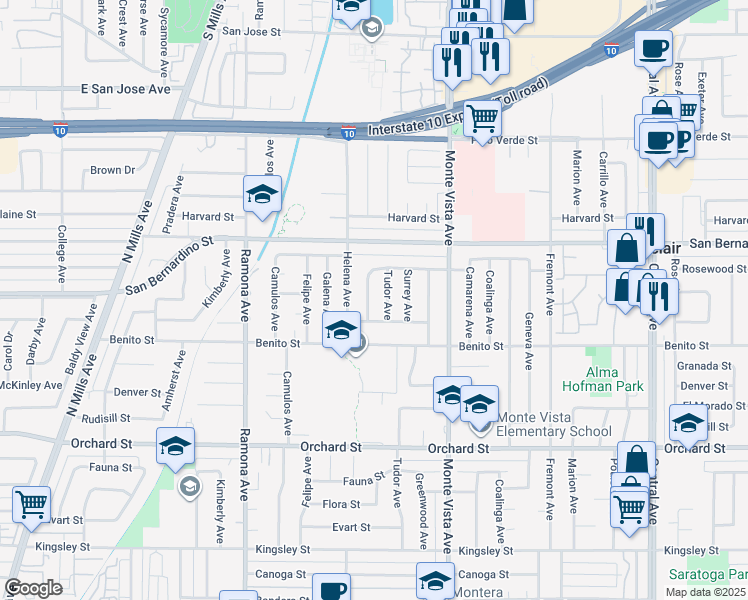map of restaurants, bars, coffee shops, grocery stores, and more near 9811 Bolton Avenue in Montclair