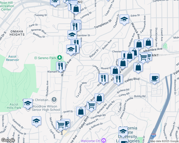 map of restaurants, bars, coffee shops, grocery stores, and more near 5064 Kimball Street in Los Angeles
