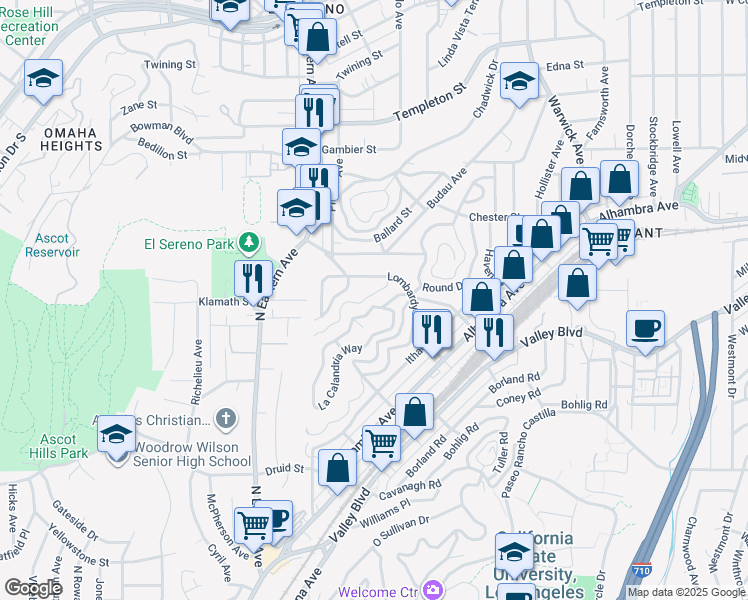 map of restaurants, bars, coffee shops, grocery stores, and more near 5064 Kimball Street in Los Angeles