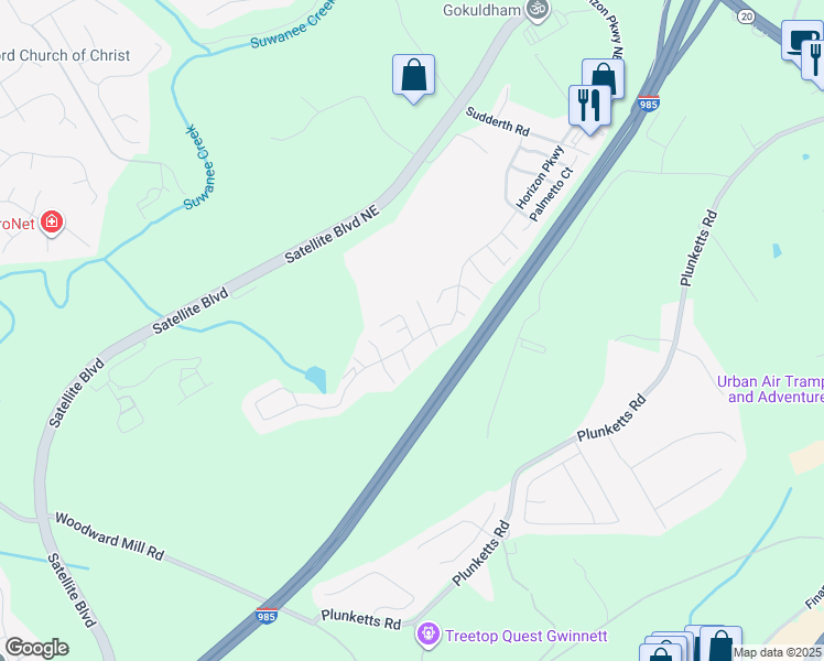 map of restaurants, bars, coffee shops, grocery stores, and more near 16 Twin Branch Road in Buford