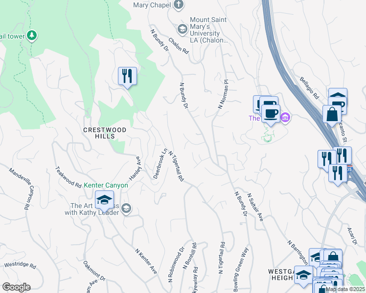 map of restaurants, bars, coffee shops, grocery stores, and more near 12146 Travis Street in Los Angeles
