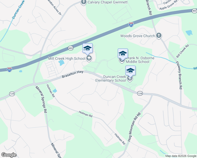 map of restaurants, bars, coffee shops, grocery stores, and more near 4408 Dartford Court Northeast in Hoschton