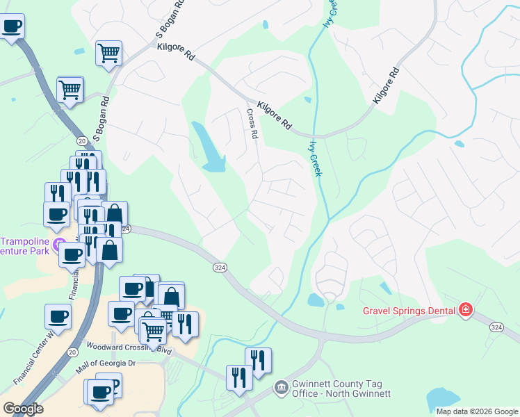 map of restaurants, bars, coffee shops, grocery stores, and more near 3259 Hallmark Lane Northeast in Buford