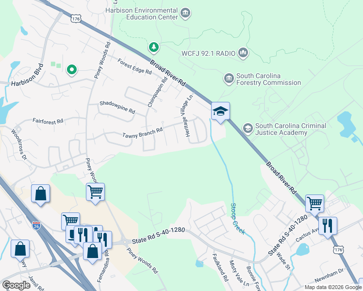 map of restaurants, bars, coffee shops, grocery stores, and more near 29 Prices Court in Columbia