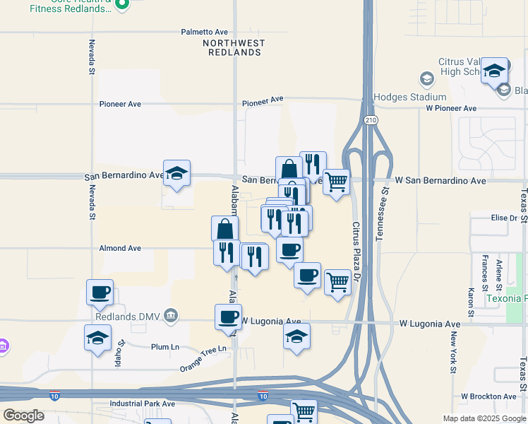 map of restaurants, bars, coffee shops, grocery stores, and more near 27361 San Bernardino Avenue in Redlands