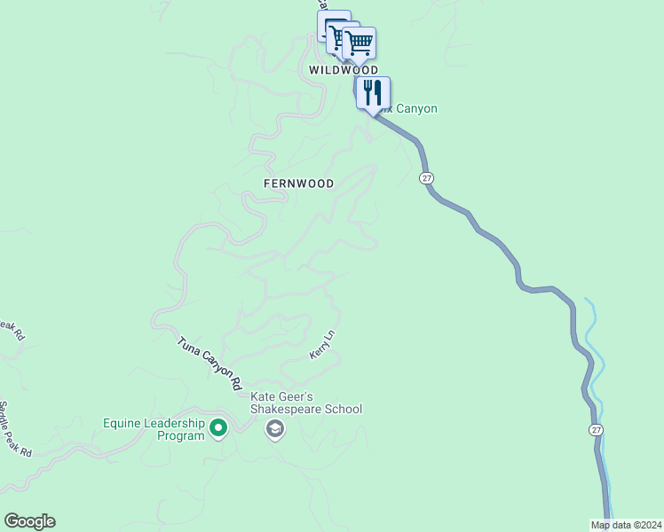 map of restaurants, bars, coffee shops, grocery stores, and more near 20070 Observation Drive in Topanga