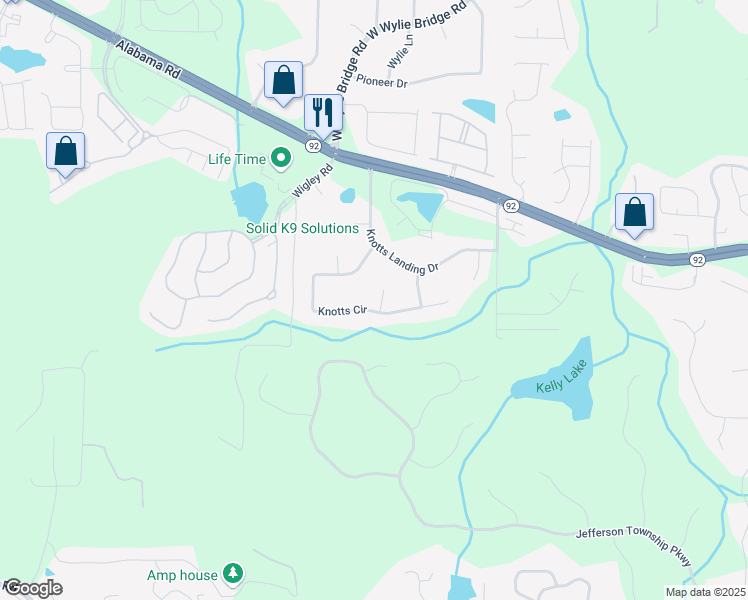 map of restaurants, bars, coffee shops, grocery stores, and more near 333 Knotts Circle in Woodstock