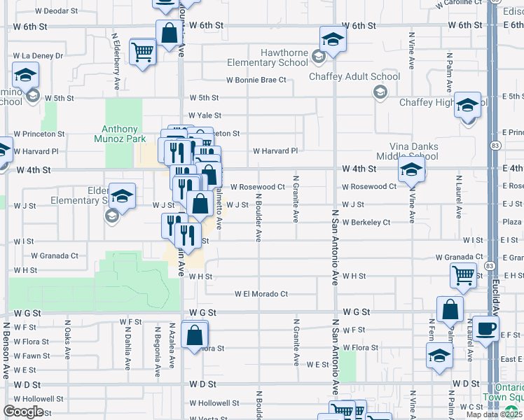 map of restaurants, bars, coffee shops, grocery stores, and more near in Ontario