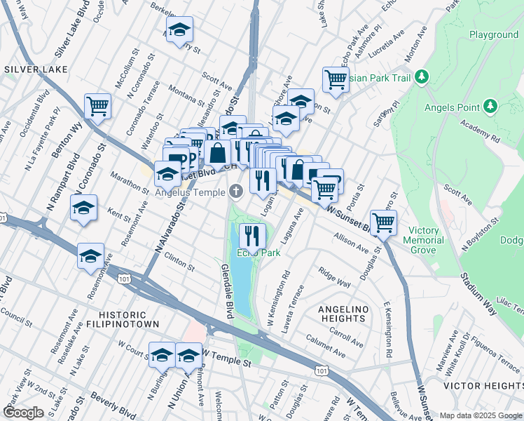 map of restaurants, bars, coffee shops, grocery stores, and more near 1713 Park Avenue in Los Angeles