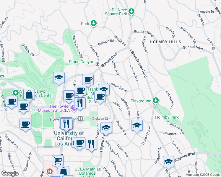 map of restaurants, bars, coffee shops, grocery stores, and more near 328 Hilgard Avenue in Los Angeles