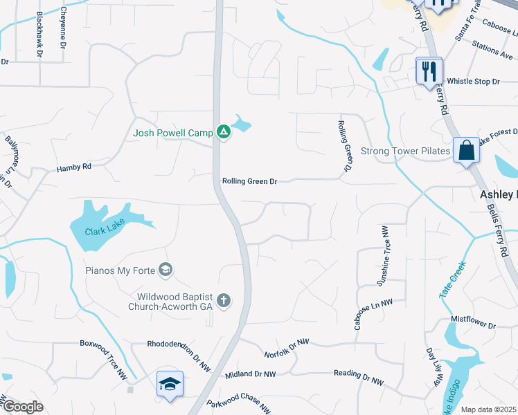 map of restaurants, bars, coffee shops, grocery stores, and more near 1220 Wade Green Circle Northwest in Acworth