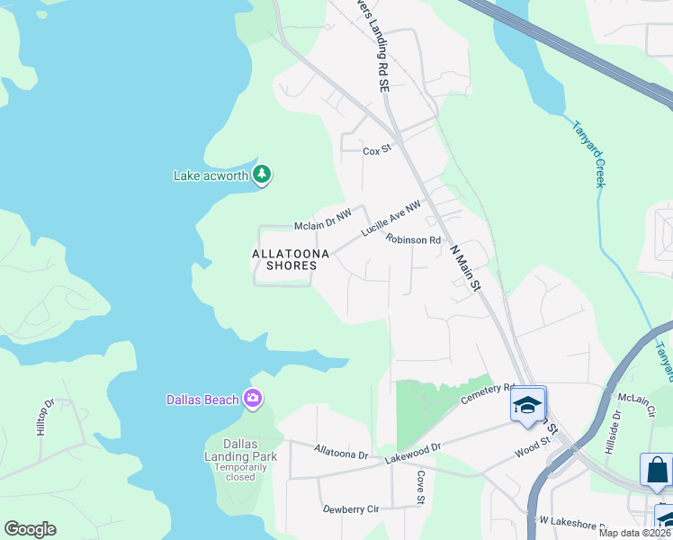 map of restaurants, bars, coffee shops, grocery stores, and more near 4996 Hunters Cove Drive in Acworth