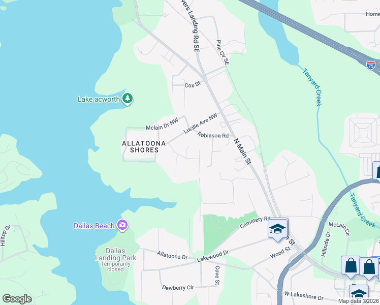 map of restaurants, bars, coffee shops, grocery stores, and more near 4978 Holborn Ct in Acworth