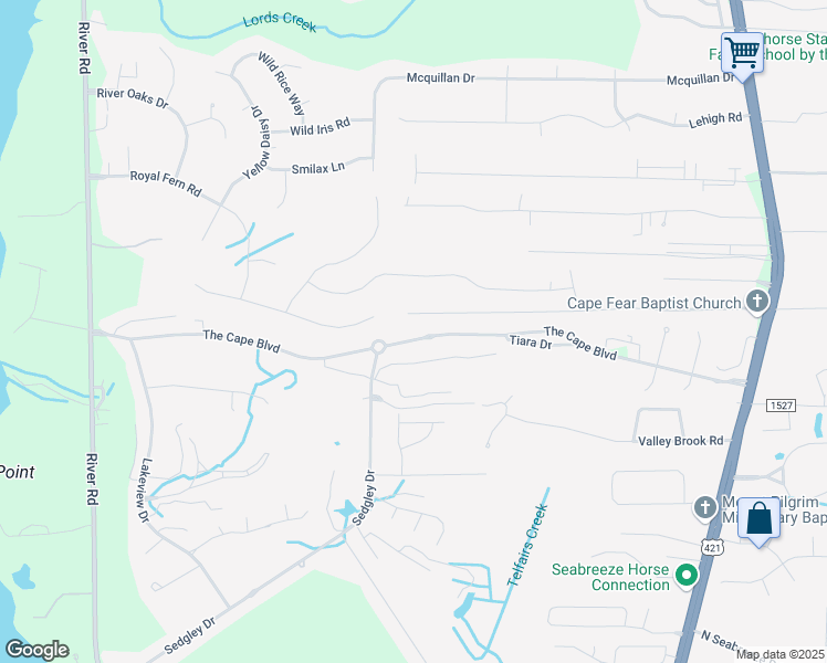 map of restaurants, bars, coffee shops, grocery stores, and more near 612 The Cape Boulevard in Wilmington