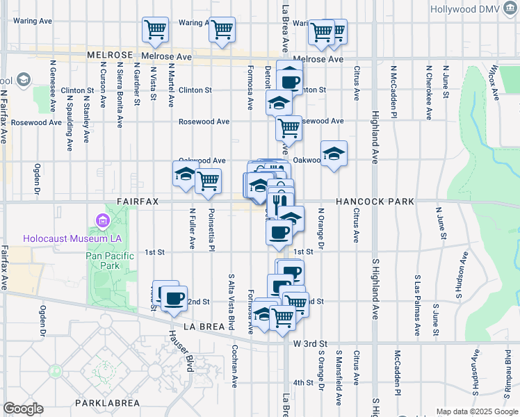 map of restaurants, bars, coffee shops, grocery stores, and more near 167 North Detroit Street in Los Angeles