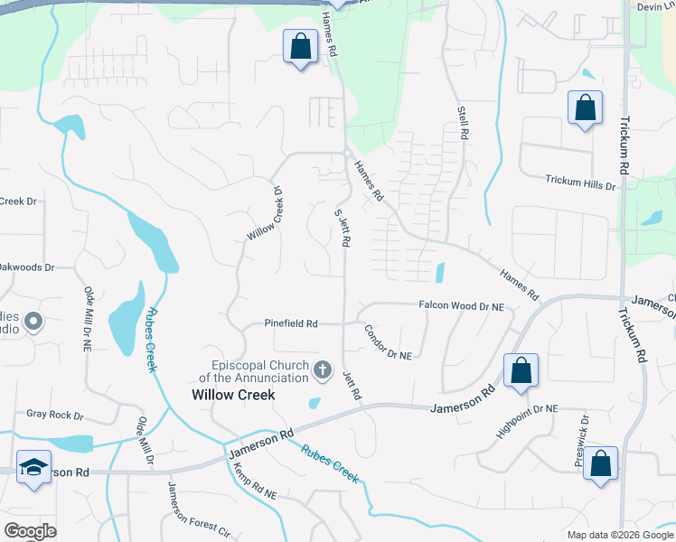 map of restaurants, bars, coffee shops, grocery stores, and more near 1001 Cambridge Court in Woodstock