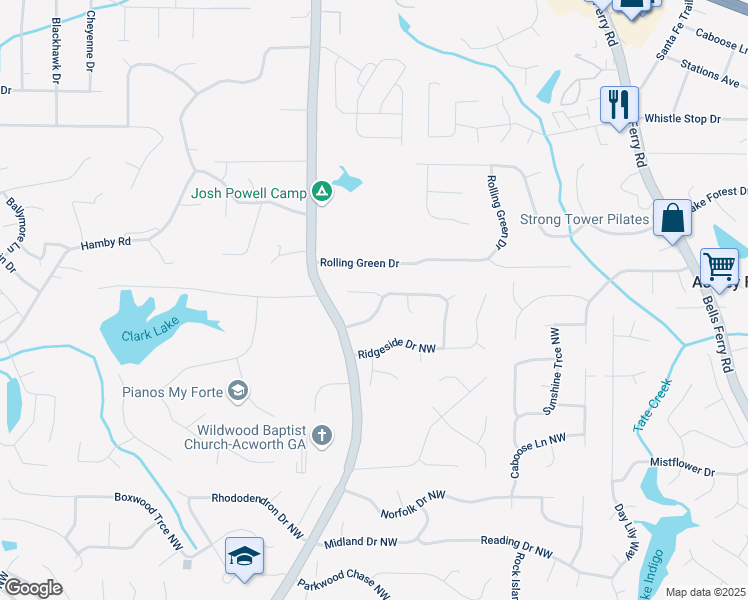 map of restaurants, bars, coffee shops, grocery stores, and more near 1220 Wade Green Circle Northwest in Acworth