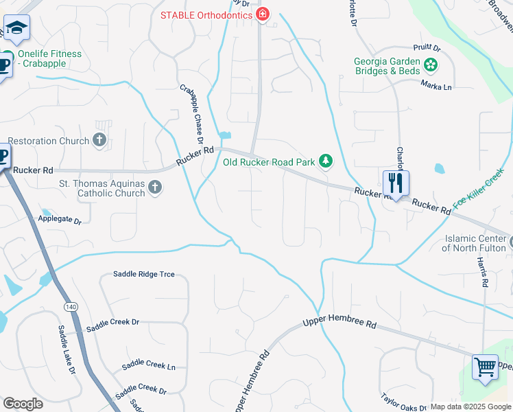 map of restaurants, bars, coffee shops, grocery stores, and more near 12095 Wallace Woods Lane in Alpharetta
