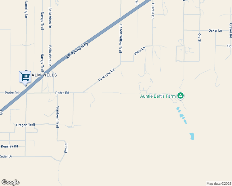 map of restaurants, bars, coffee shops, grocery stores, and more near 52073 Canyon Road in Morongo Valley