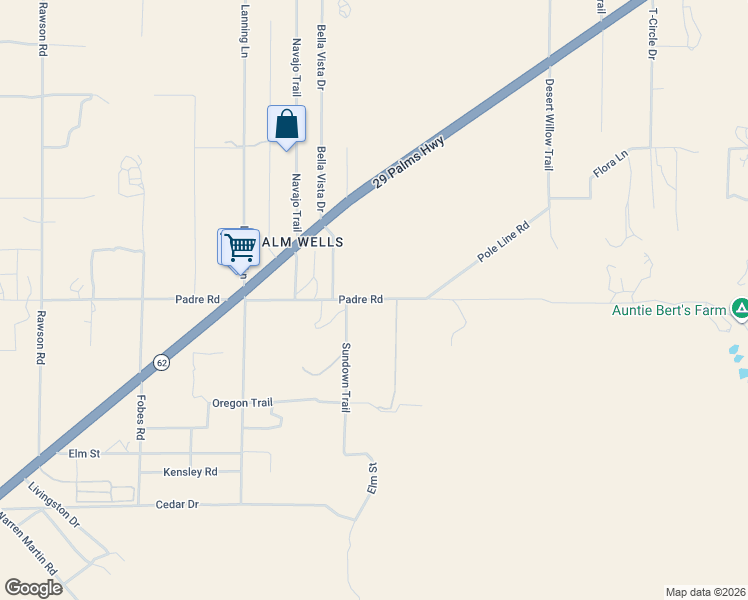map of restaurants, bars, coffee shops, grocery stores, and more near 9689 Bella Vista Drive in Morongo Valley