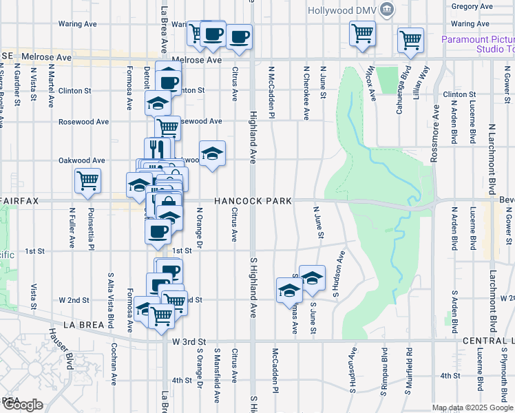 map of restaurants, bars, coffee shops, grocery stores, and more near in Los Angeles
