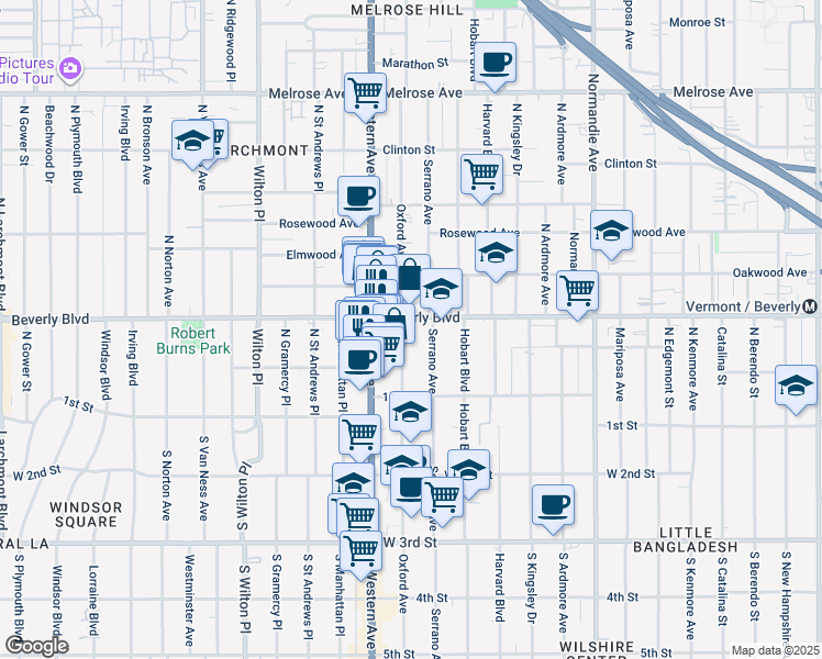 map of restaurants, bars, coffee shops, grocery stores, and more near in Los Angeles