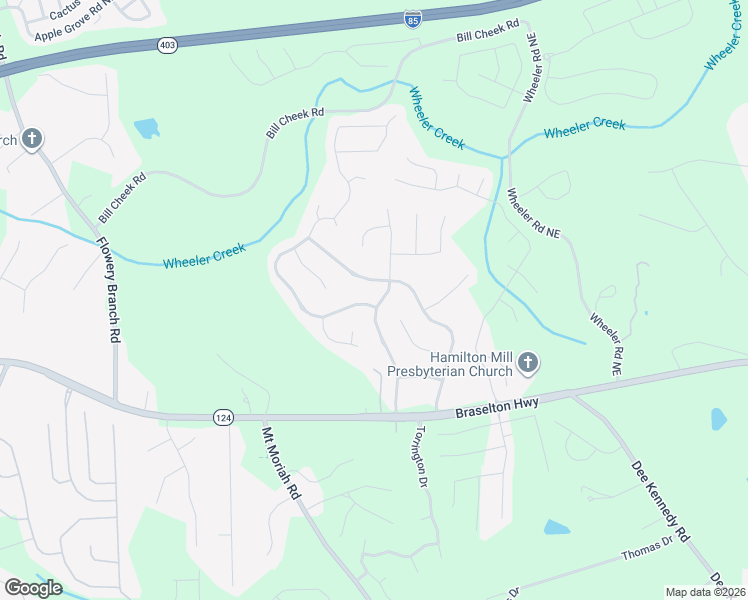 map of restaurants, bars, coffee shops, grocery stores, and more near 1622 Country Wood Drive in Hoschton