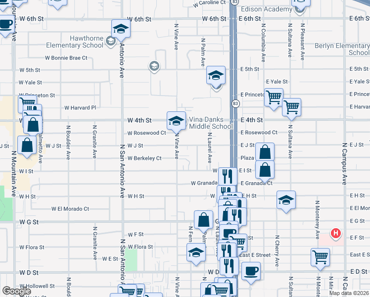 map of restaurants, bars, coffee shops, grocery stores, and more near in Ontario