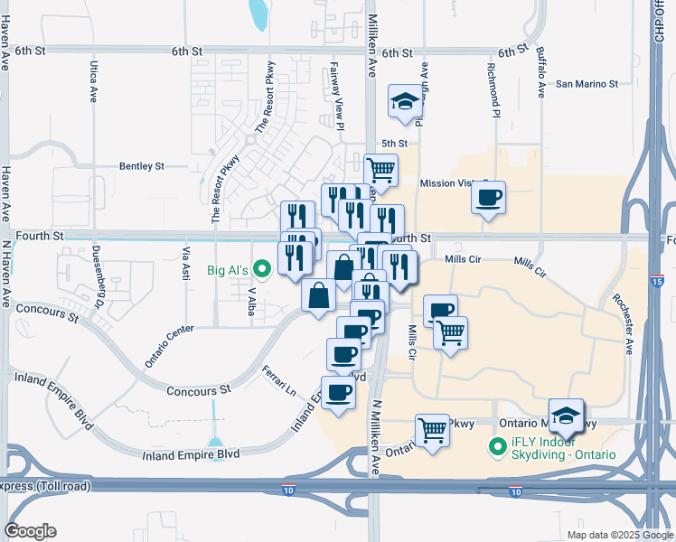 map of restaurants, bars, coffee shops, grocery stores, and more near in Ontario