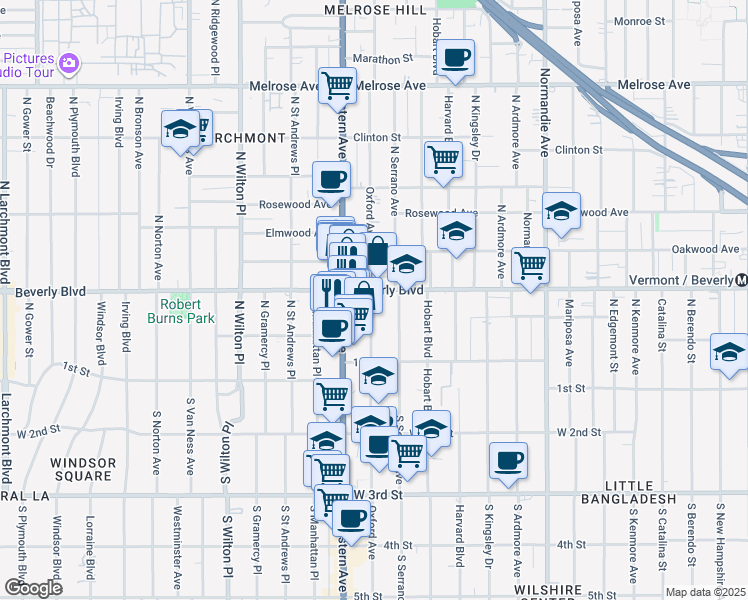 map of restaurants, bars, coffee shops, grocery stores, and more near in Los Angeles