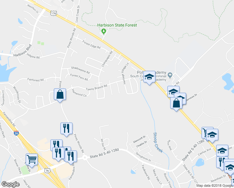 map of restaurants, bars, coffee shops, grocery stores, and more near 29 Prices Court in Columbia
