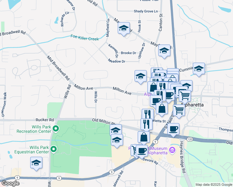 map of restaurants, bars, coffee shops, grocery stores, and more near in Alpharetta