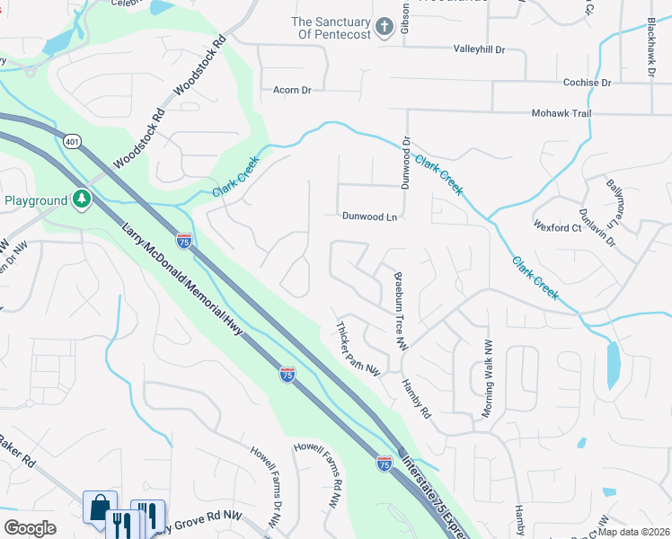 map of restaurants, bars, coffee shops, grocery stores, and more near 2422 Doubletree Drive Northwest in Acworth