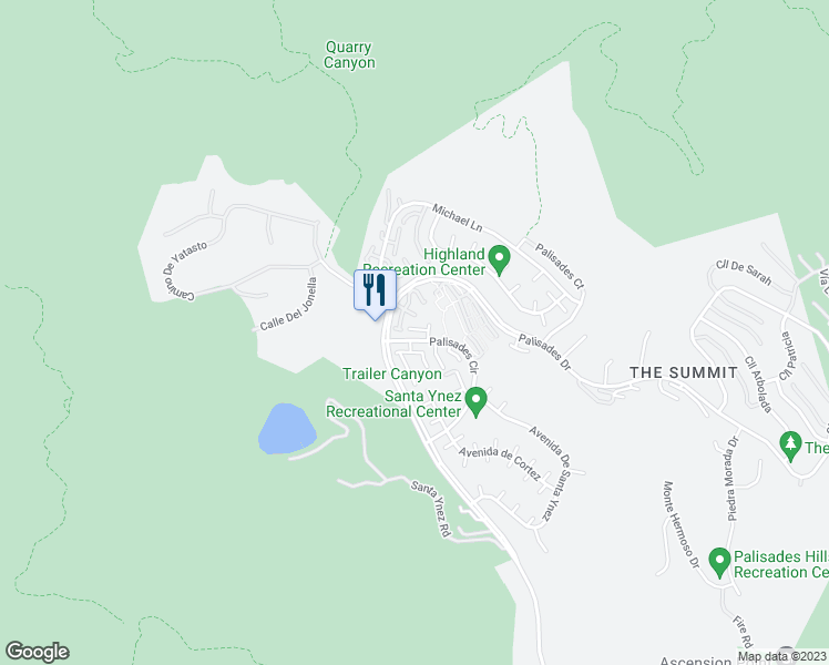 map of restaurants, bars, coffee shops, grocery stores, and more near 17241 Palisades Circle in Los Angeles