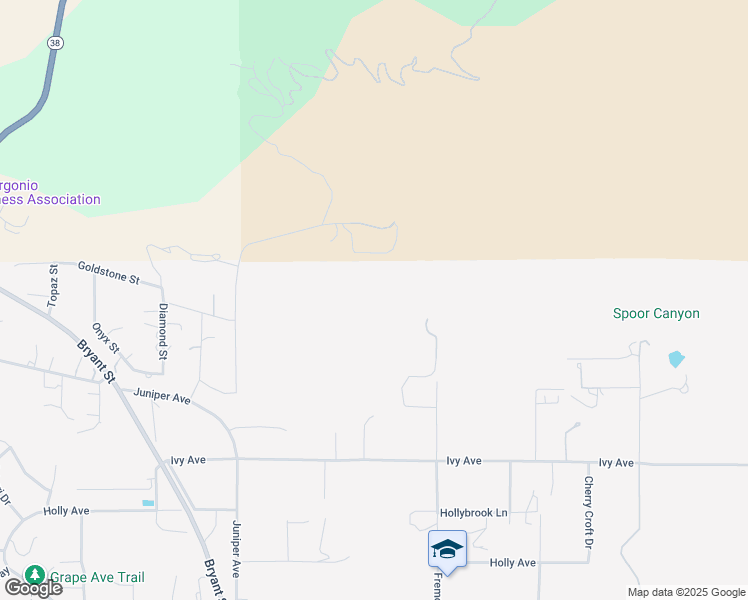 map of restaurants, bars, coffee shops, grocery stores, and more near 9813 Fremont Street in Yucaipa