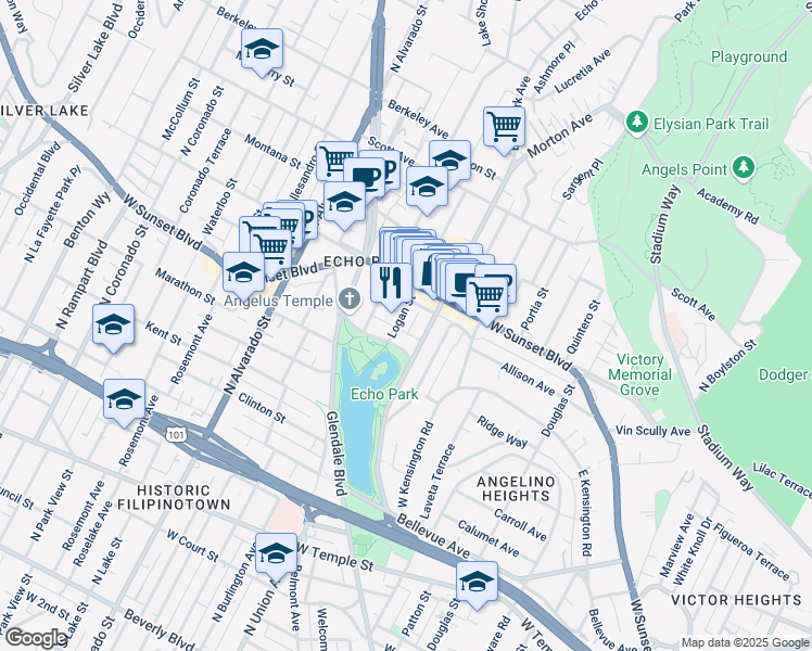 map of restaurants, bars, coffee shops, grocery stores, and more near in Los Angeles