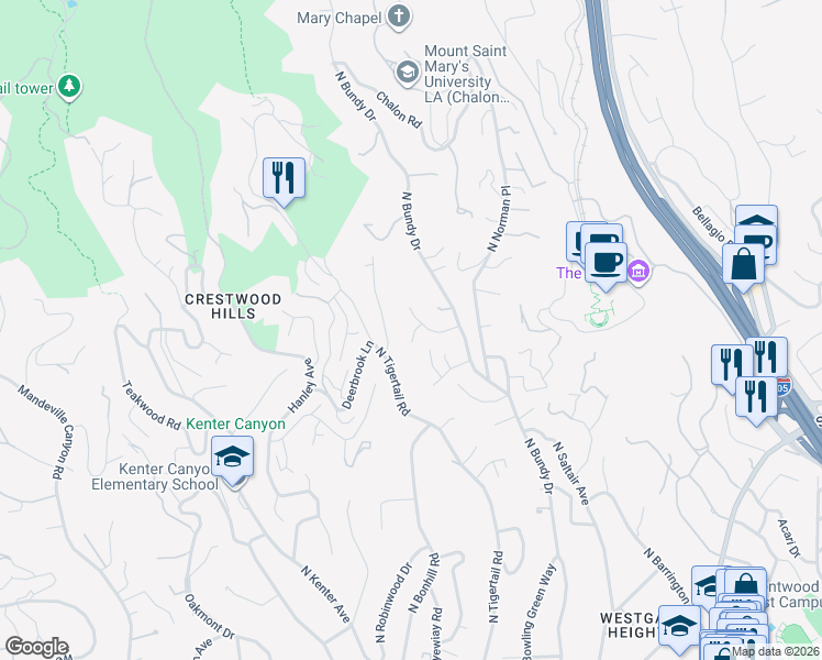 map of restaurants, bars, coffee shops, grocery stores, and more near 12144 Travis Street in Los Angeles